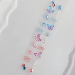 耳ツボジュエリー♡グラデ蝶々ブルーピンク20粒/リボン金属アレルギー