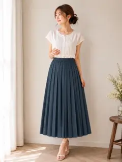 【美品】UNIQLO ユニクロ プリーツスカート M ダークグリーンウエストゴム