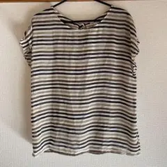 【美品】ユニクロ マルチボーダー シアーブラウス Mサイズ バックリボンのサムネイル