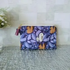 森のふくろう リス柄　ポーチ　kippis生地使用　北欧　小物入れ