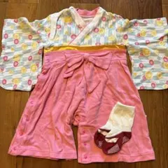 ベビーロンパース袴　ピンク花柄80 七五三 初節句 雛祭りなど