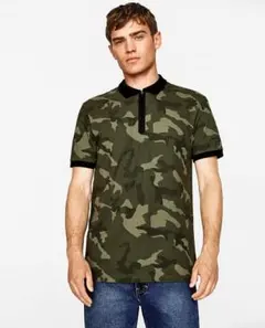 ☆ZARA/ザラ カモフラージュ柄 ジップ ポロシャツ/半袖/メンズ/S☆新品