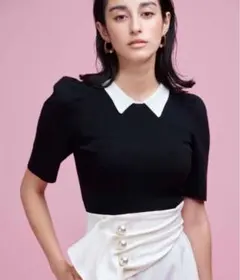 セルフォード　黒白ニット半袖トップス