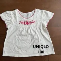 UNIQLO 刺繍入りフリル袖トップス キッズ 100cm