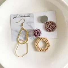✨冬コーデ　ピアス　3点おまとめ③✨くすみカラー　ラタン  ゴールド　大人可愛い