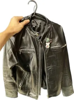 値下げ中!ブラックレザーシングルライダースジャケット　ほぼレディースサイズ？？