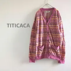 【希少Lサイズ】チチカカ 総柄 Vネック カーディガン ピンク エスニック 派手