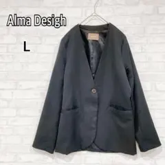 【アルマデザイン】黒 ノーカラージャケット L レディース y2180