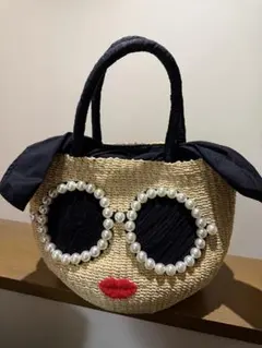【美品】a-jolie アジョリー かごバッグ パールサングラス リップ　黒