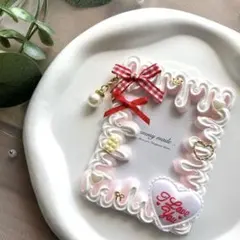 トレカケース 赤 リボン ハート チョコ ホイップデコ ハンドメイド