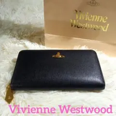 【美品】Vivienne Westwood ブラック 長財布 金色オーブ ロゴ