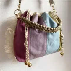 フリル　2way 巾着ショルダーバッグ　ハンドメイド　個性的
