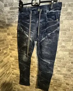 ダークブルーデニムパンツ スリムフィット ダメージ加工　S 中学生　高校生