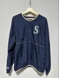 MLB シアトルマリナーズ ハーフジップ 半袖 プルオーバー ナイロン
