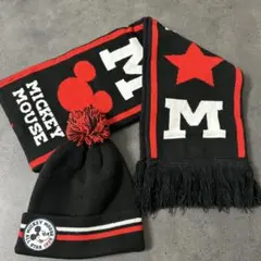 ミッキーマウス ニット帽 マフラー セット