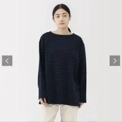 洗いざらし太番手ボートネック九分袖Ｔシャツ