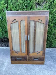 ビンテージガラスキャビネット布付き本棚