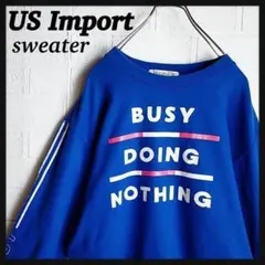am1116 US 古着 スウェット 袖ライン M 青 ビッグプリント