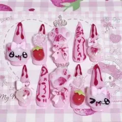 ネイルチップ 平成女児 地雷系 量産型 血みどろ ピンク ねこ いちご