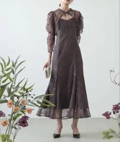 ⭐︎美品⭐︎ BLUEEASTフリルオケージョンドレス Sサイズ ブラウン 花