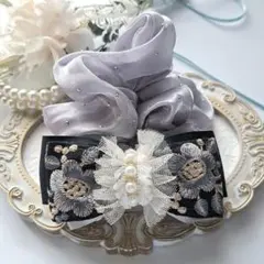 ⭐3102⭐❣️大人可愛い華やかアクセ❣️オリジナル✴インド刺繍リボンシュシュ