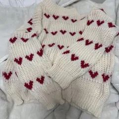 ハート柄ニットセーター 長袖 アイボリー
