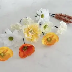 ウェディング　ヘアパーツ 髪飾り　ヘッドドレス　オレンジ　イエロー　黄色　前撮