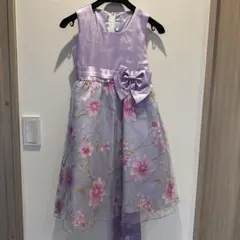 紫色 花柄ドレス リボン付き