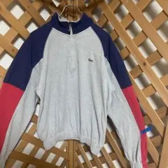 ラコステ　ハーフジップスウェット　90s ビンテージ　パッチワーク　グレー