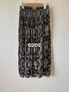 OZOC オゾック 花柄プリーツスカート ロング 38 Mサイズ 黒 ベージュ