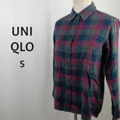 UNIQLO　長袖　フランネルチェックシャツ　S　ブルー×ピンク　綿100%