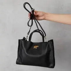 【美品】ear PAPILLONNER 象　レザー　トートバッグ　2way 黒