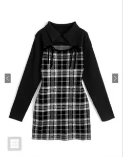 GRL チェック柄フロントオープンリボンニットミニワンピース ru1373