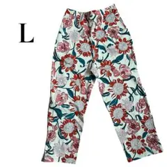 フラワープリント 北欧風 大花柄 ストレートパンツ Lサイズ ゆったり