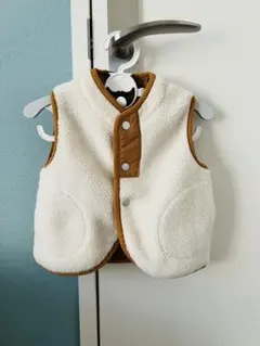 PETIT MAIN ベビーベスト ホワイト/ブラウン