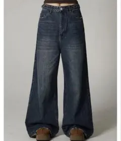 ダークブルーワイドレッグデニム Lサイズ