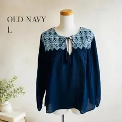 新品 OLD NAVY オールドネイビー 刺繍ブラウス L ネイビー 綿100のサムネイル