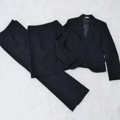 レディーススーツ3点セット 11AR L 黒 ストライプ 就活 面接 通勤