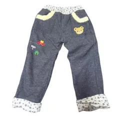 美品　ミキハウス　プッチーくん　刺繍付きグレー長ズボン　裏起毛　モコモコ