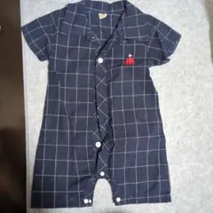 SHEIN ネイビー チェック柄ロンパース