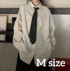 【SHIEN】ストライプ柄 長袖シャツ アプリコット Mのサムネイル