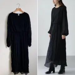 シェリエラ シアー クリンクル ロング ワンピース ブラック 黒 オケージョン