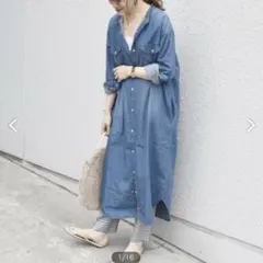 SHIPS別注 Wranglerノーカラー デニムシャツワンピース　F