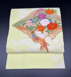 高級　正絹　洒落帯　名古屋帯　花柄　金糸　草花　小鳥　419