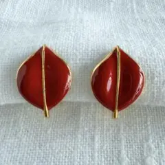 レッドエナメル ×リーフ ヴィンテージ イヤリング E391