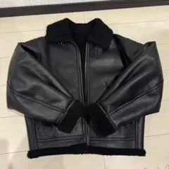 SLY ブラックレザーショートジャケット ボア襟付き