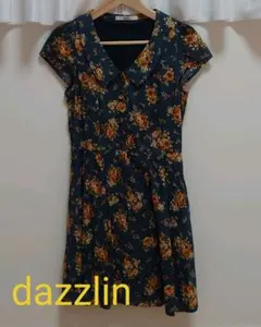 dazzlinフレンチスリーブ花柄ワンピース　グリーン