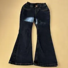 GU デニムフレアパンツ ダークブルー 110