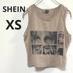 SHEIN 【XS】 タンクトップ 顔プリント くすみ茶色