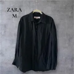 【ZARA】ザラ （美品）シワ加工 長袖シャツ M黒ブラック オーバーサイズ